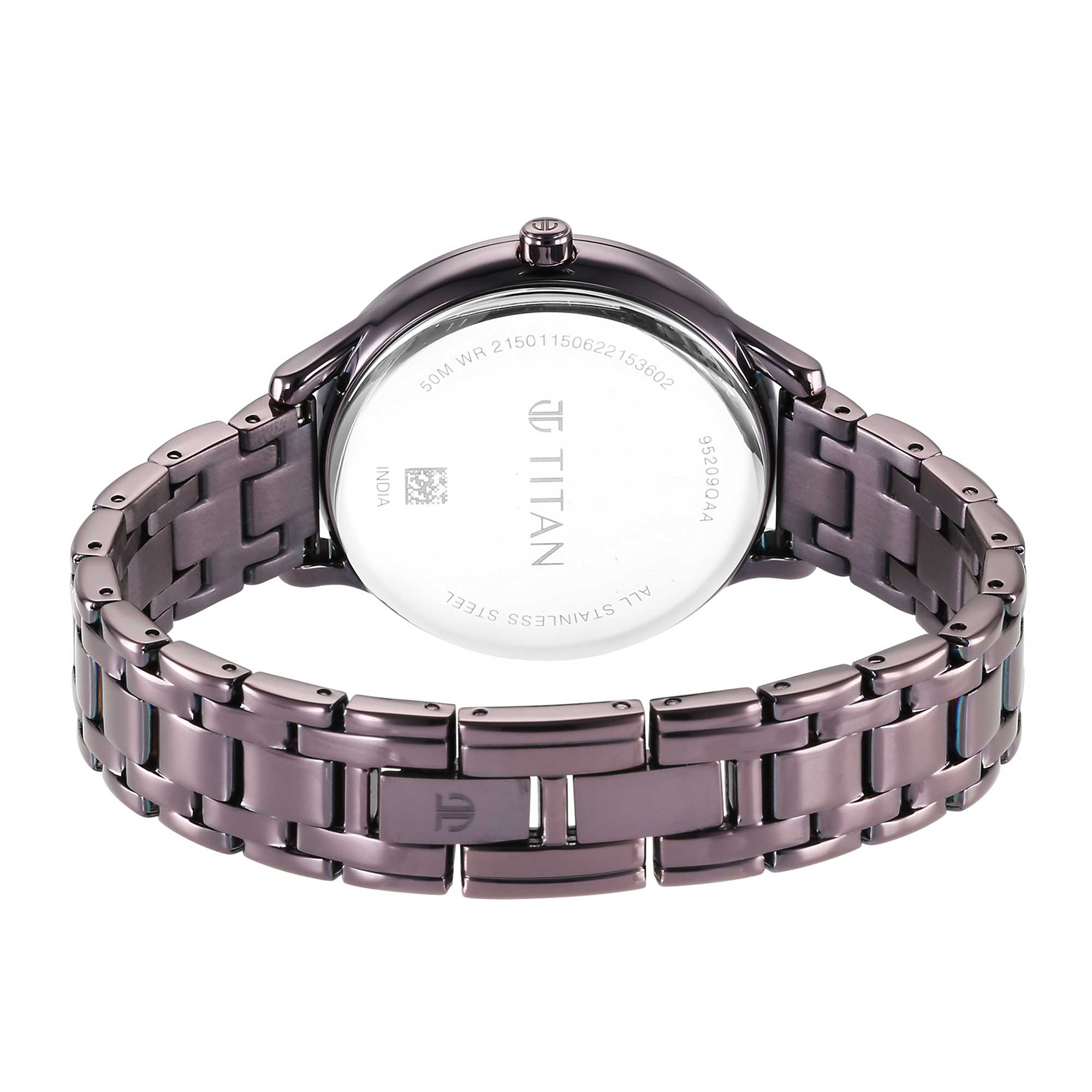 Titan Glitz Purple Dial Analog Stainless Steel Strap Watch for Women