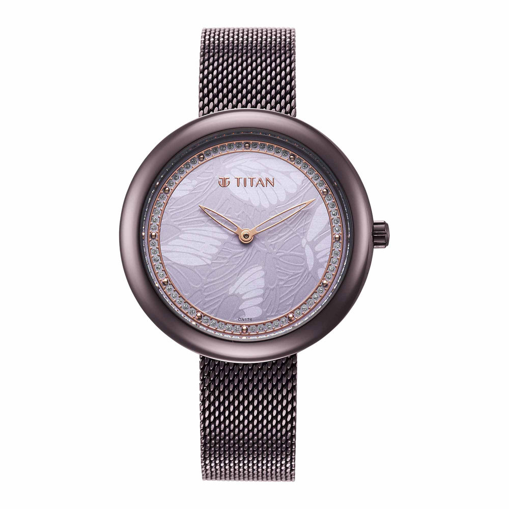 Glitz Purple Dial Stainless Steel Strap Watch for Women