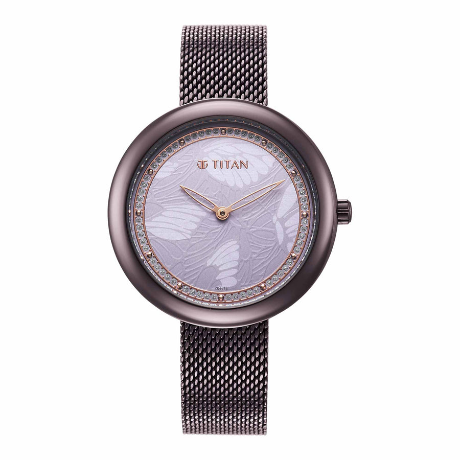 Glitz Purple Dial Stainless Steel Strap Watch for Women