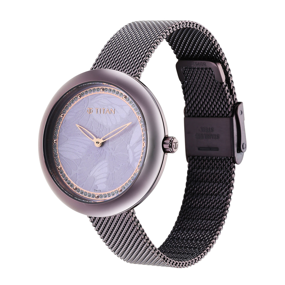 Glitz Purple Dial Stainless Steel Strap Watch for Women