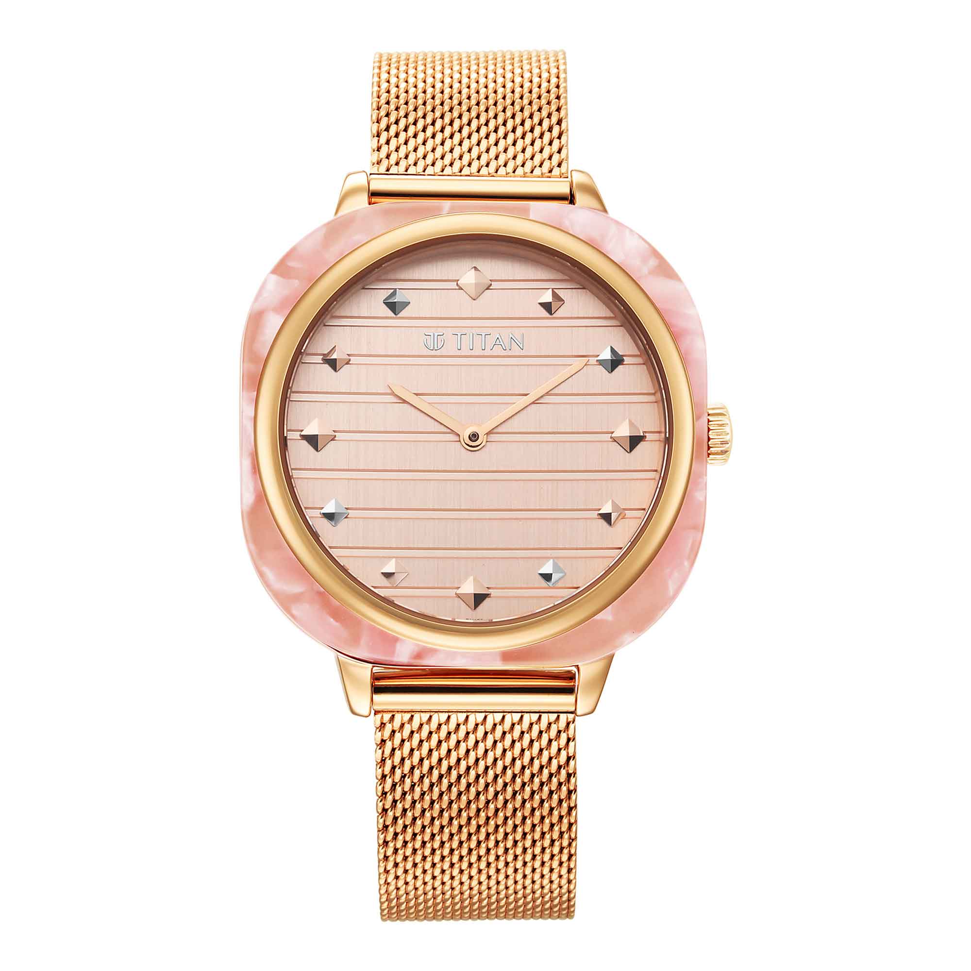 Glitz Rose Gold Dial Stainless Steel Strap Watch for Women