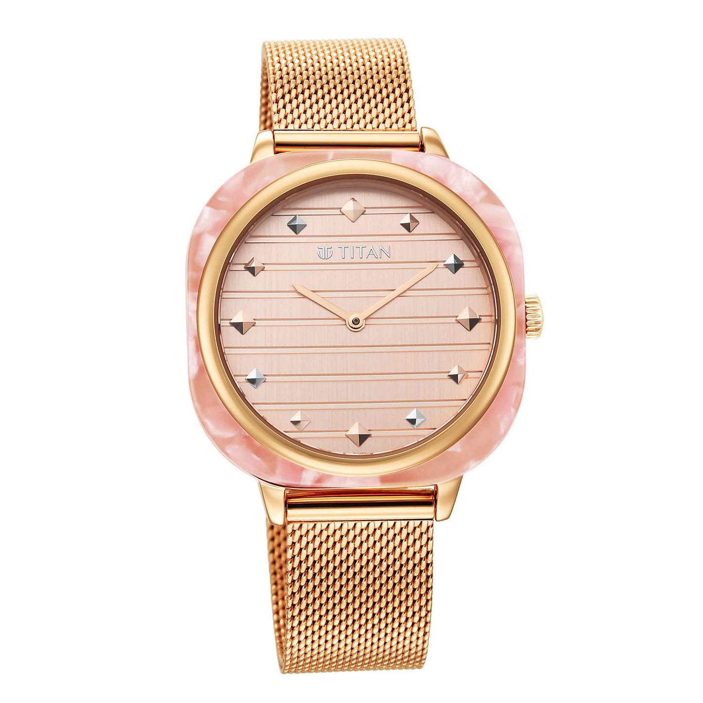 Glitz Rose Gold Dial Stainless Steel Strap Watch for Women