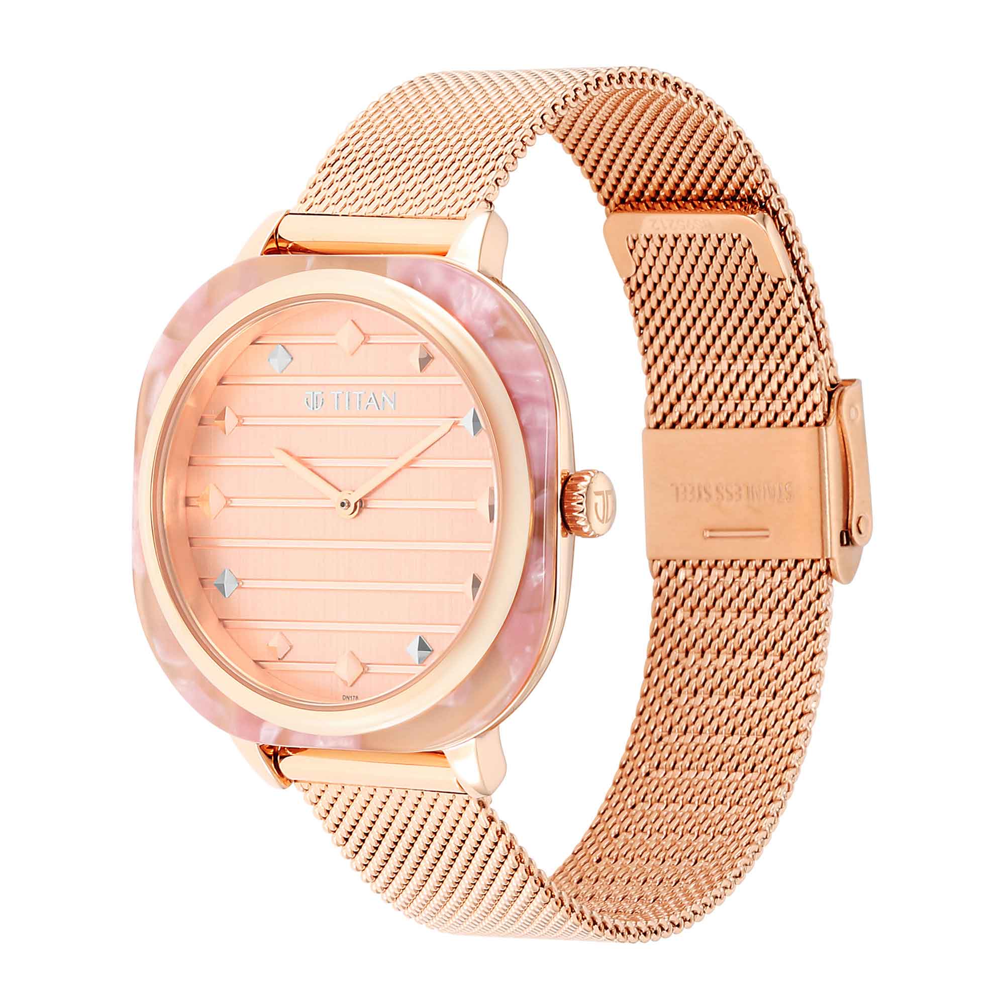 Glitz Rose Gold Dial Stainless Steel Strap Watch for Women