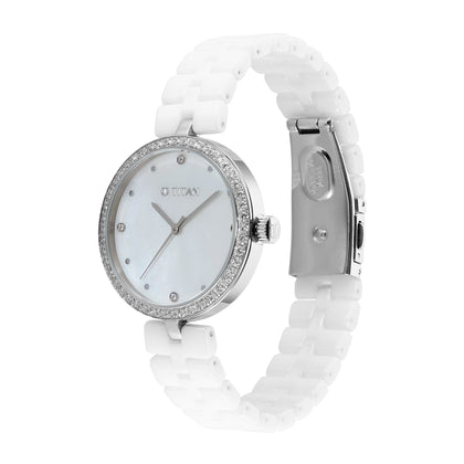 Titan Purple Ceramics Quartz Analog Mother of Pearl Dial White Ceramic Strap Watch For Women