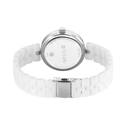 Titan Purple Ceramics Quartz Analog Mother of Pearl Dial White Ceramic Strap Watch For Women
