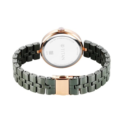 Titan Purple Ceramics Quartz Alog Mother of Pearl Dial Green Ceramic Strap Watch For Women (95215KC04)