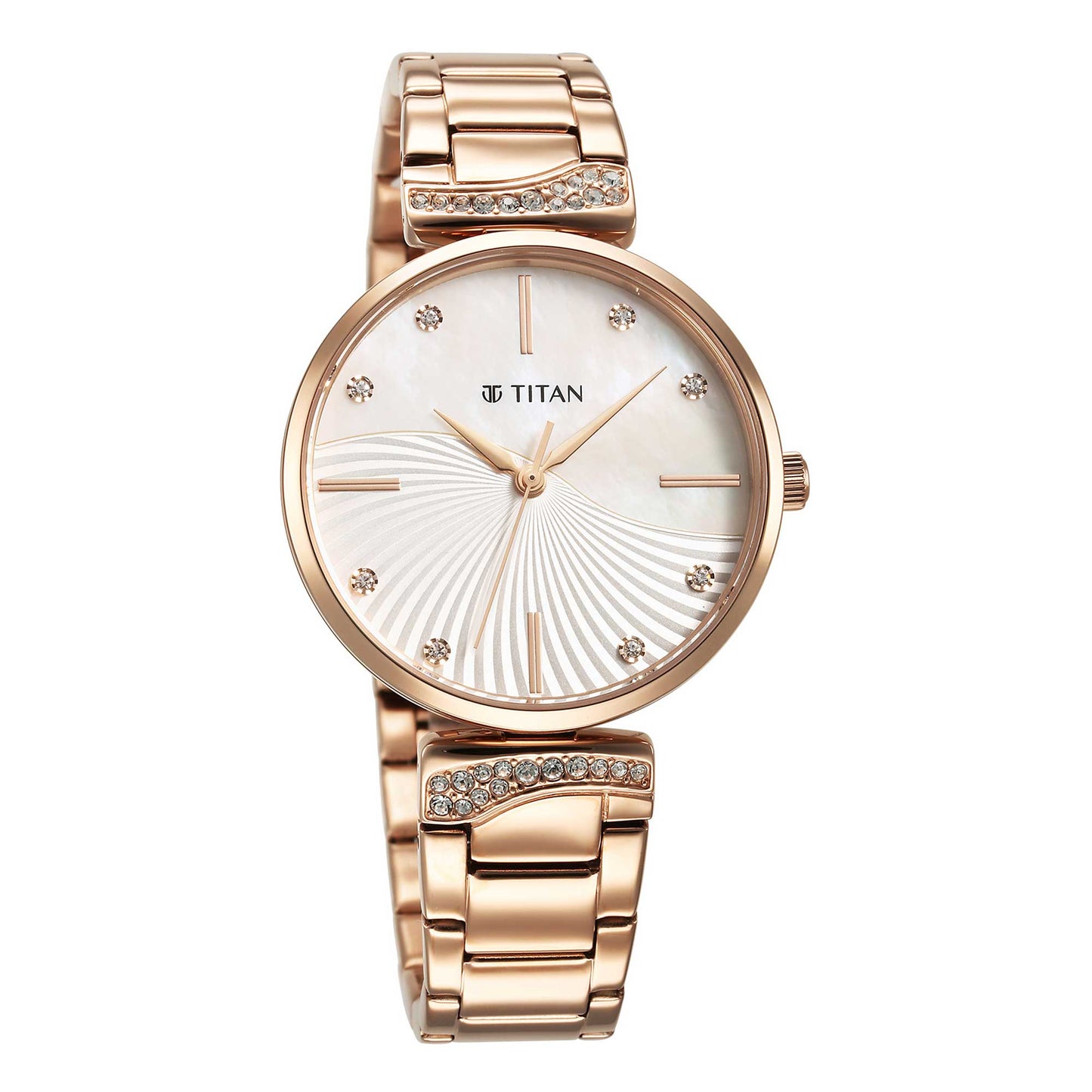 Titan Purple Style Up Quartz Analog Mother Of Pearl Dial Stainless Steel Strap Watch for Women
