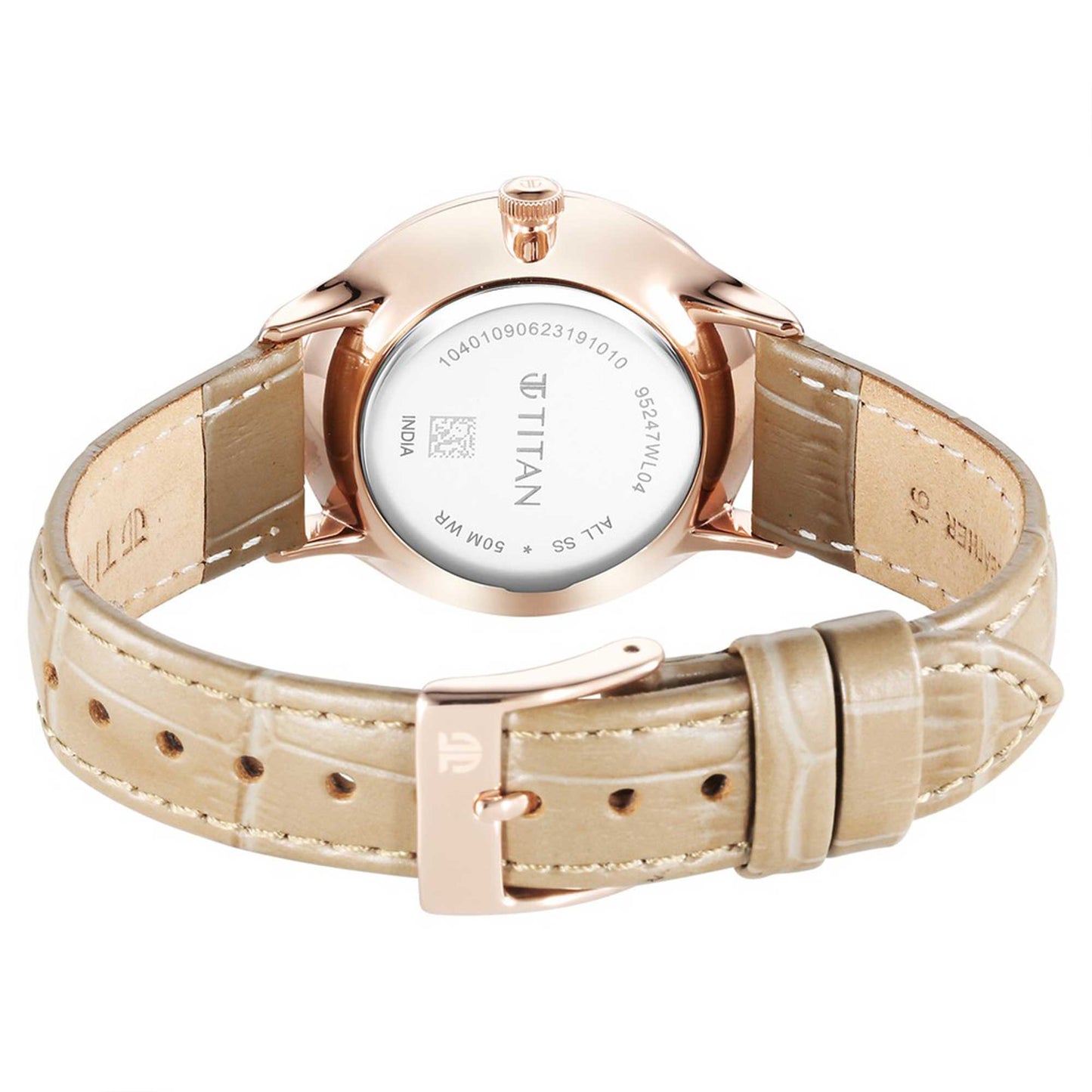 Titan Bright Leathers Silver Dial Analog with Date Leather Strap Watch for Women