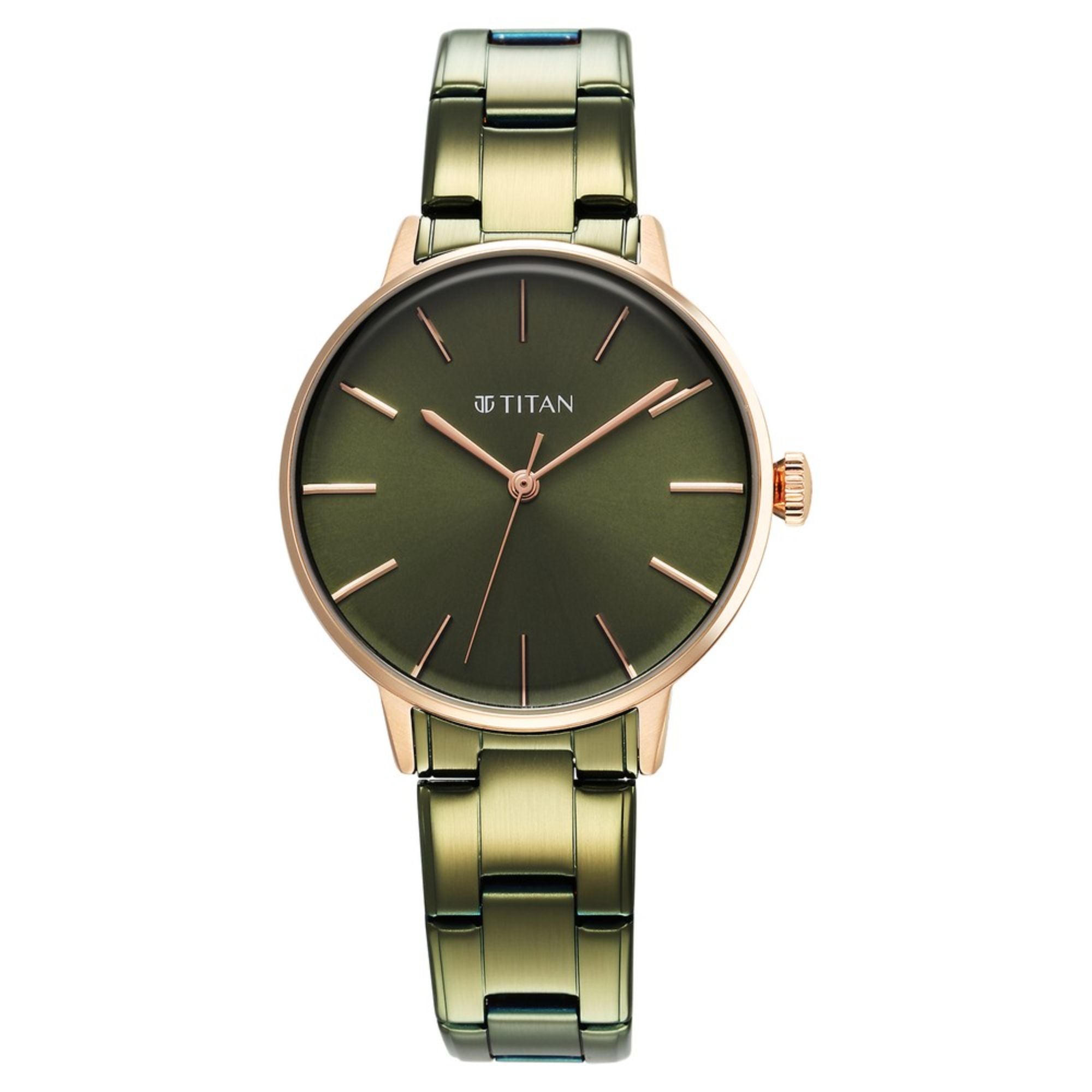 Titan TGIF Quartz Analog Green Dial Green Stainless Steel Strap Watch for Women